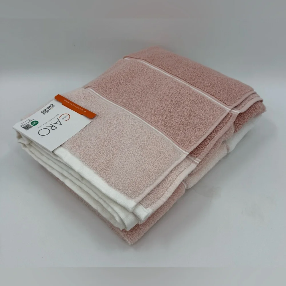 CARO Plush Bathroom Towel Bath  Velour Tri- Color Peach Variants 55” X 30” NWT‎